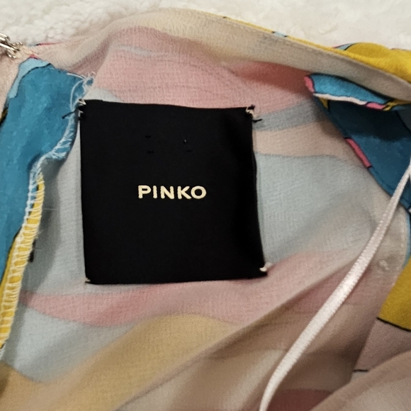 Pinko La Rioja Abito Crepe De Chine Multicolor Halter Maxi Dress Size 38 - Picture 14 of 16